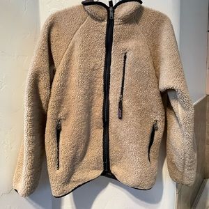 Tan Vintage Patagonia Mens Medium Retro-X Deep Pile Fleece Zip Jacket 23022 USA